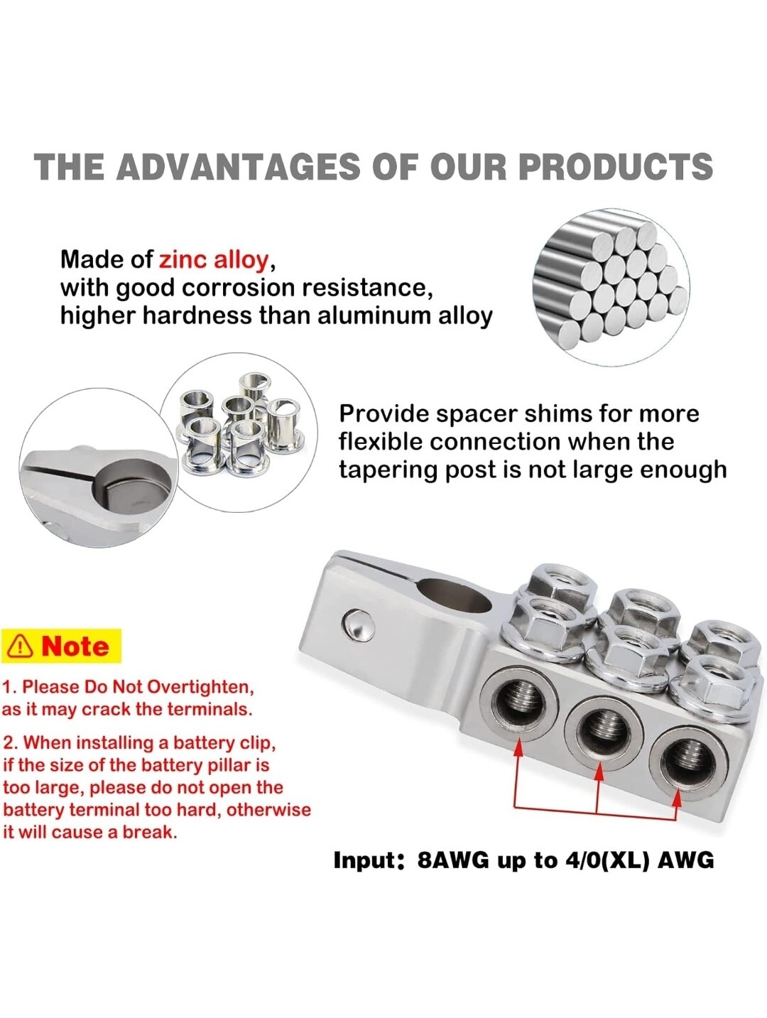 Battery Terminal Connector12way Clamps 8awg Up To 4/0xl Awg Gauge Positive And