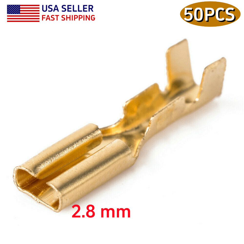 50PCS Non-insulated Female 2.8mm Spade Terminals Brass Crimp Wire Connectors US
