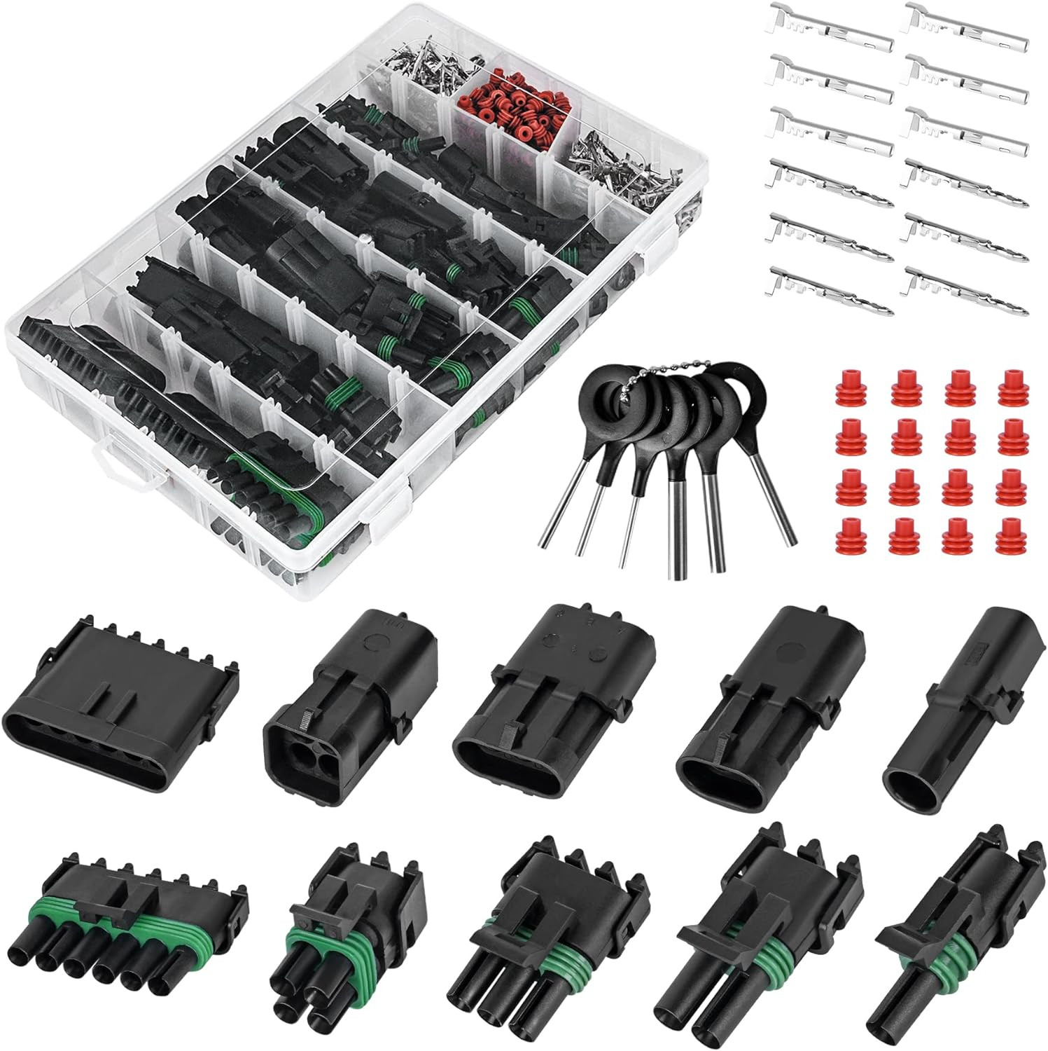 376Pcs 25 Kits Waterproof Automotive Electrical Connectors 1/2/3/4/6 Male&Female