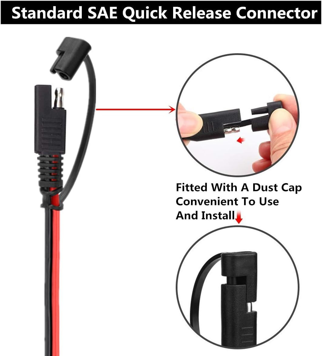 4 PC12V SAE Quick Disconnect Extension Cable with DC Connection Cord Plug 1 Foot