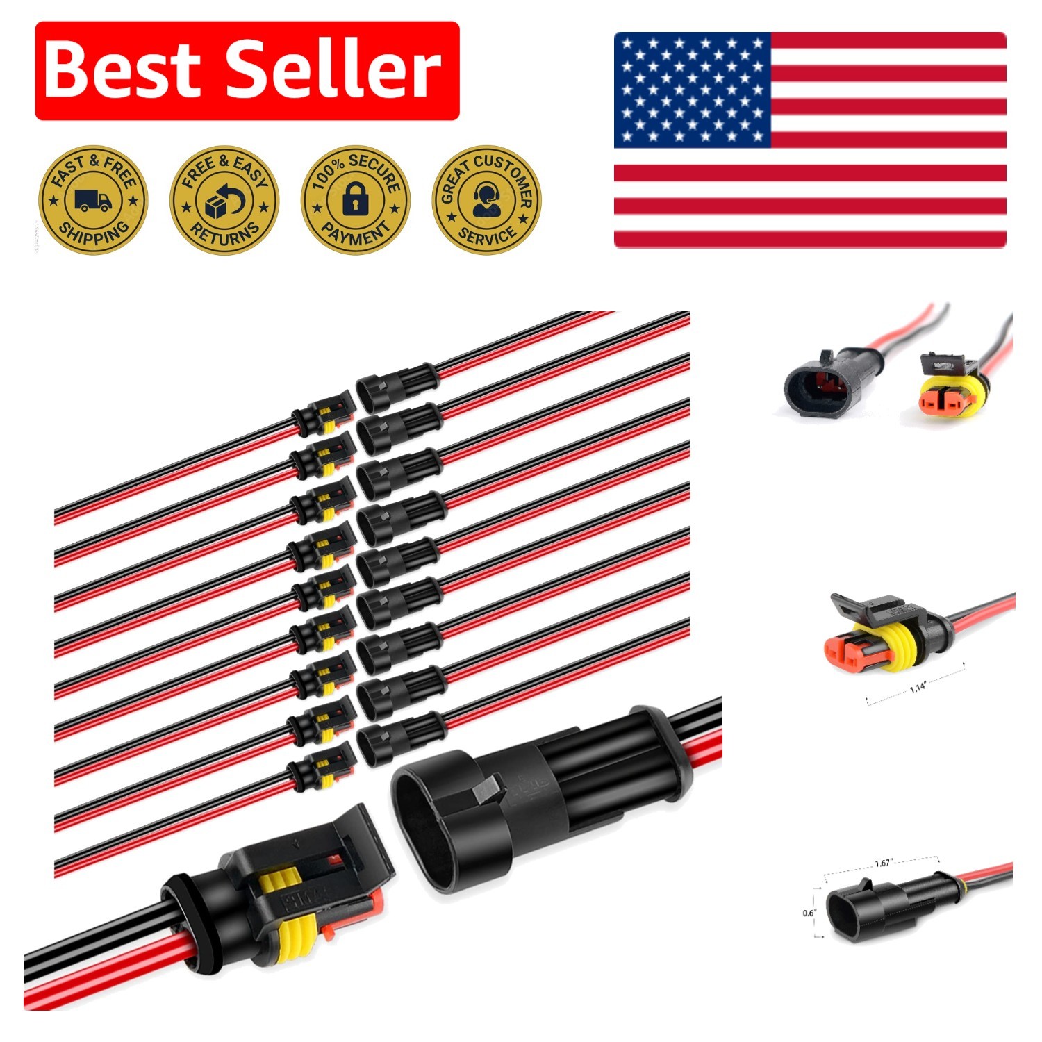 Reliable 2Pin Waterproof Wire Connector Set – 16AWG for Marine, Truck, Car