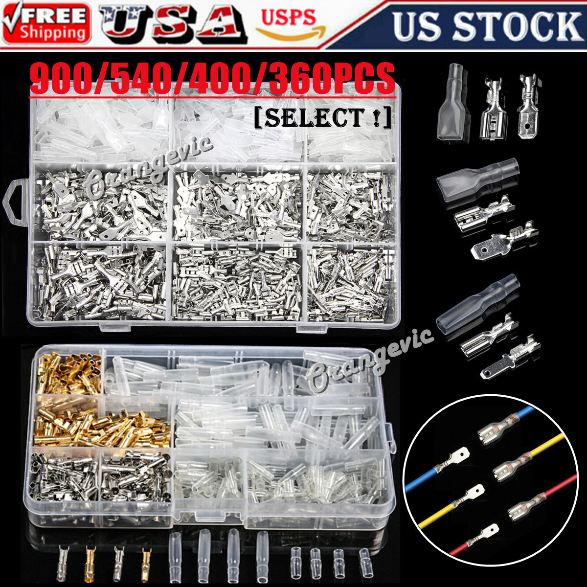 900pcs Automotive Electrical Wire Connectors Kit Male Female Spade Terminals Set