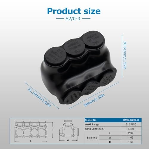 3-Port 2/0 Insulated Multi Tap Connector Single-Sided 2/0-6AWG 3PORT-1PC