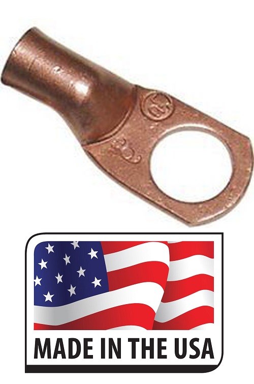 (10 pieces) 8 GAUGE 5/16 COPPER LUG NON INSULATED BATTERY CONNECTOR Made in USA