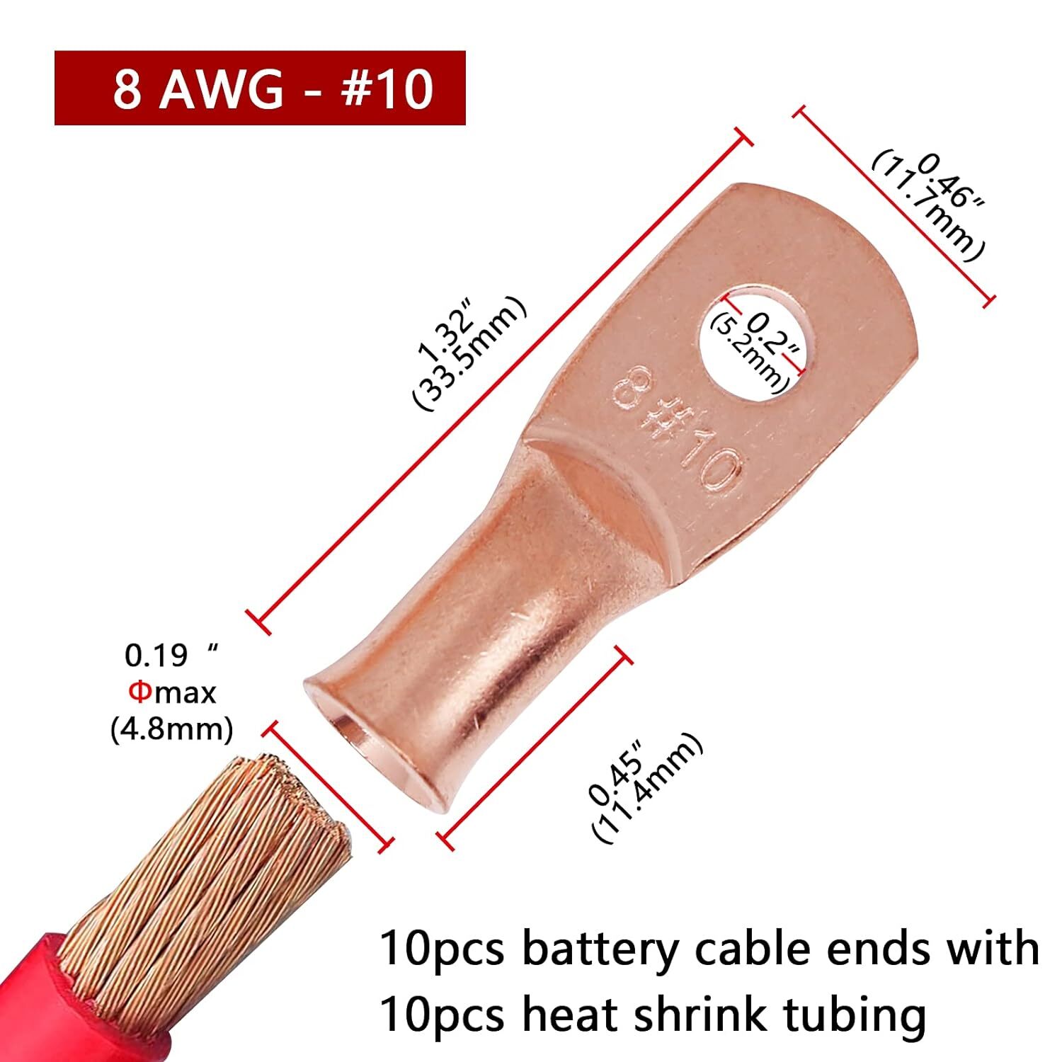 30/10PCS Copper Wire Lugs,Terminal Connectors,Bare Copper Eyelets,Ring Terminals