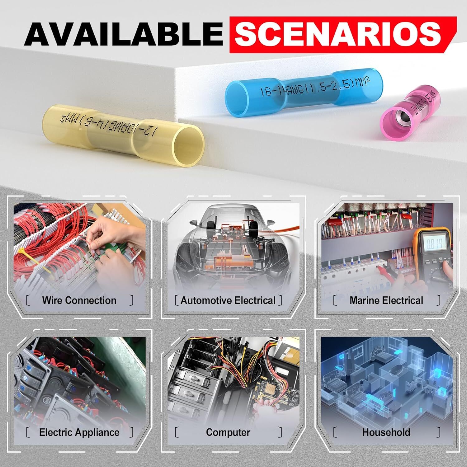 200/400PCS Heat Shrink Butt Wire Connectors Electrical Crimp Seal Terminals Kit