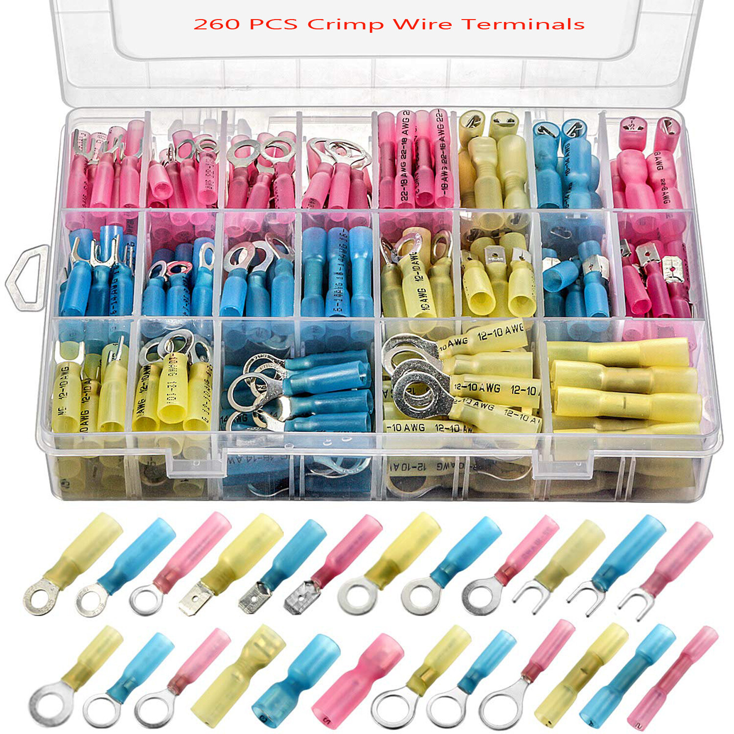 260pcs Waterproof Wire Connectors Heat Shrink Crimp Electrical Butt Terminals
