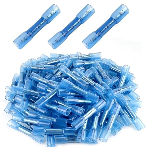 Heat Shrink Butt Wire Connectors, 100Pcs 16-14 AWG Blue Insulated Waterproof
