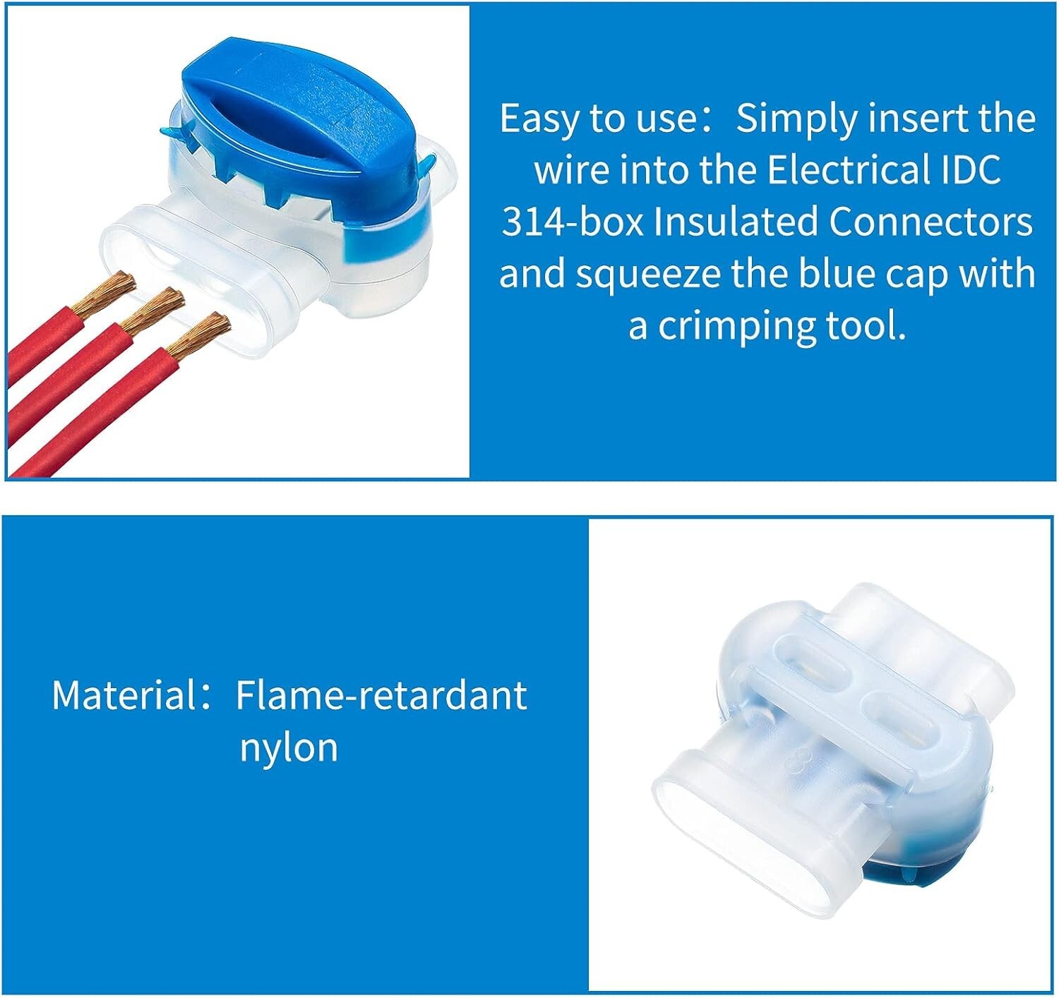50 Pack 3 Wire Connectors Electrical IDC 314-BOX Pigtail Connectors for 22-14…