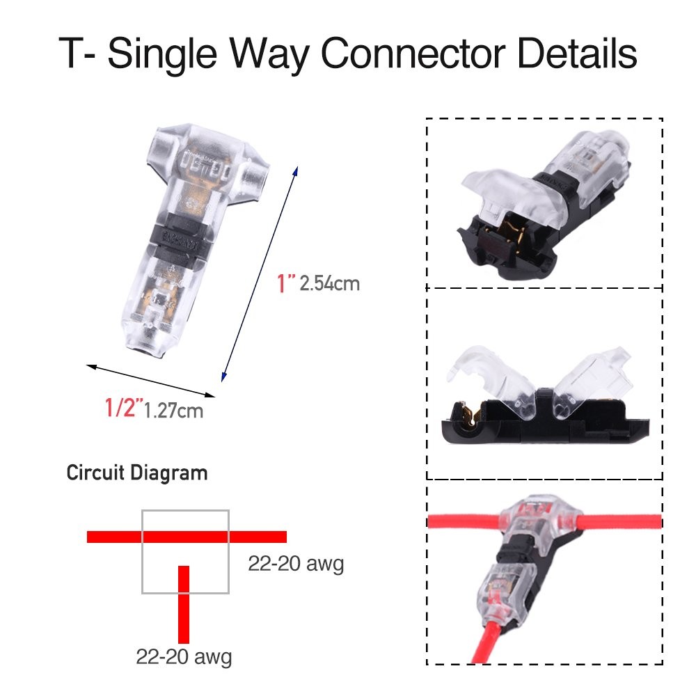 Brightfour Low Voltage Wire splice connectors – T Type 1 Pin 12 Pack, Red