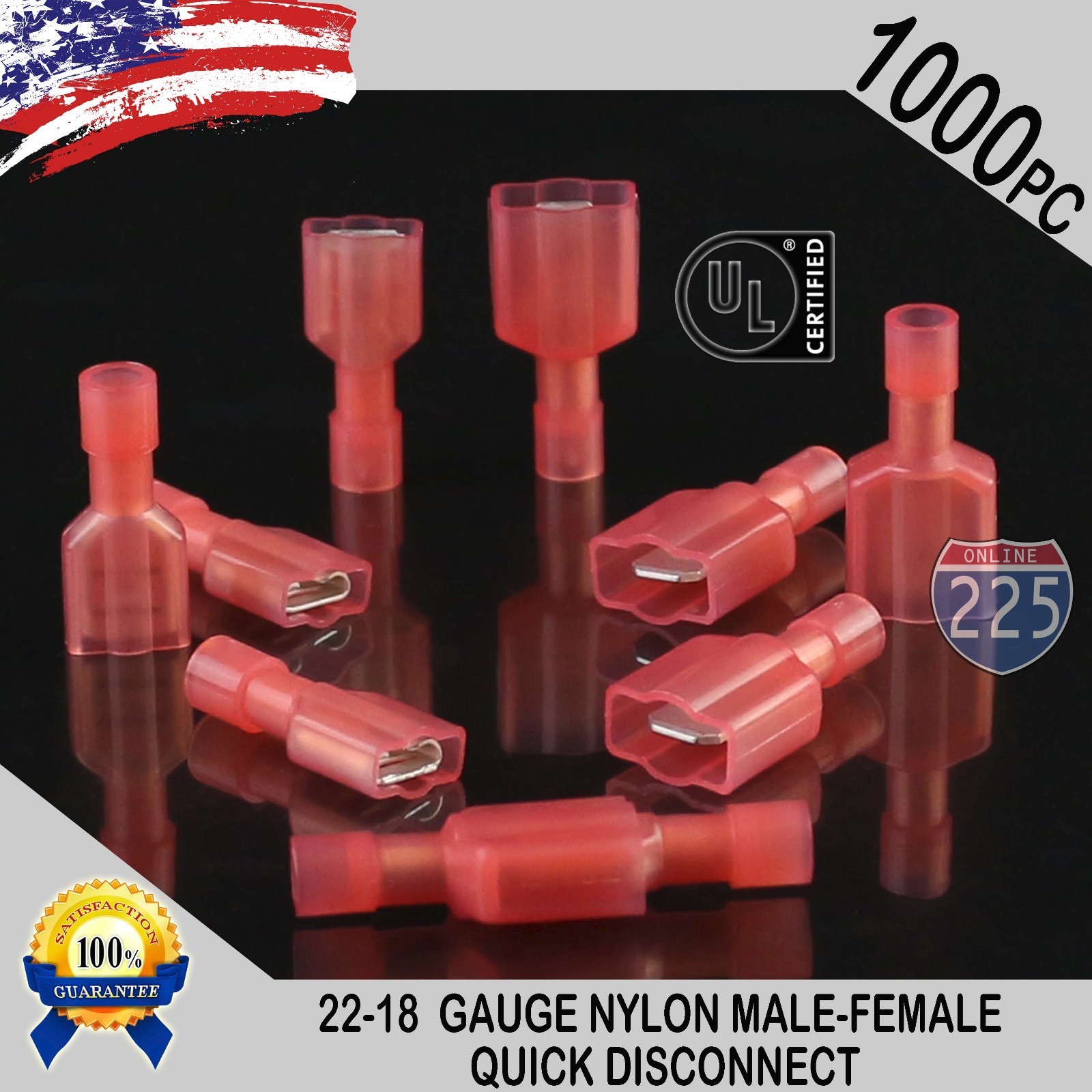 22-18 GAUGE 1000 PCS COMBO MALE/FEMALE NYLON FULLY INSULATED DISCONNECT .250 CON