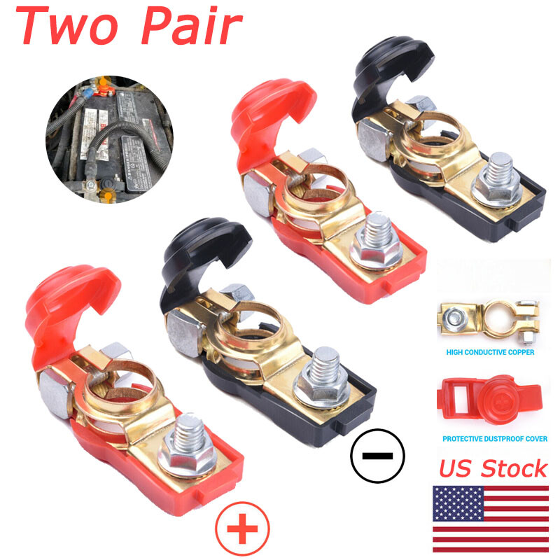 2 Pair Car Battery Terminal Connector Post Positive+Negative Poles Universal