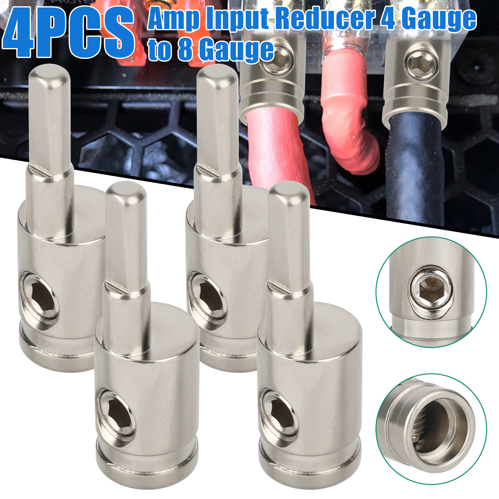 4PCS Power Wire Reducer Offset Angled 4 Gauge to 8 Gauge Amp Input Reducers Kit