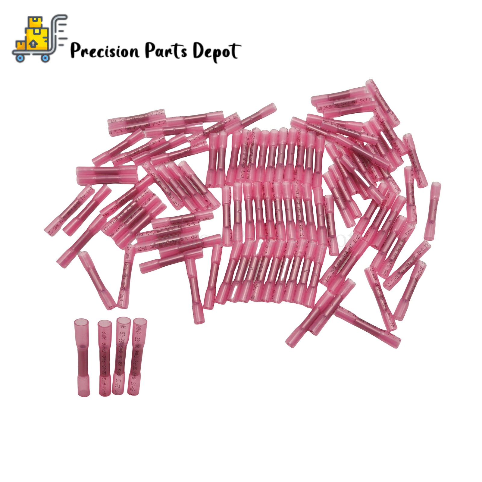 22-16AWG Red Heat Shrink Wire Butt Connectors Waterproof Splice Terminals 100PCS
