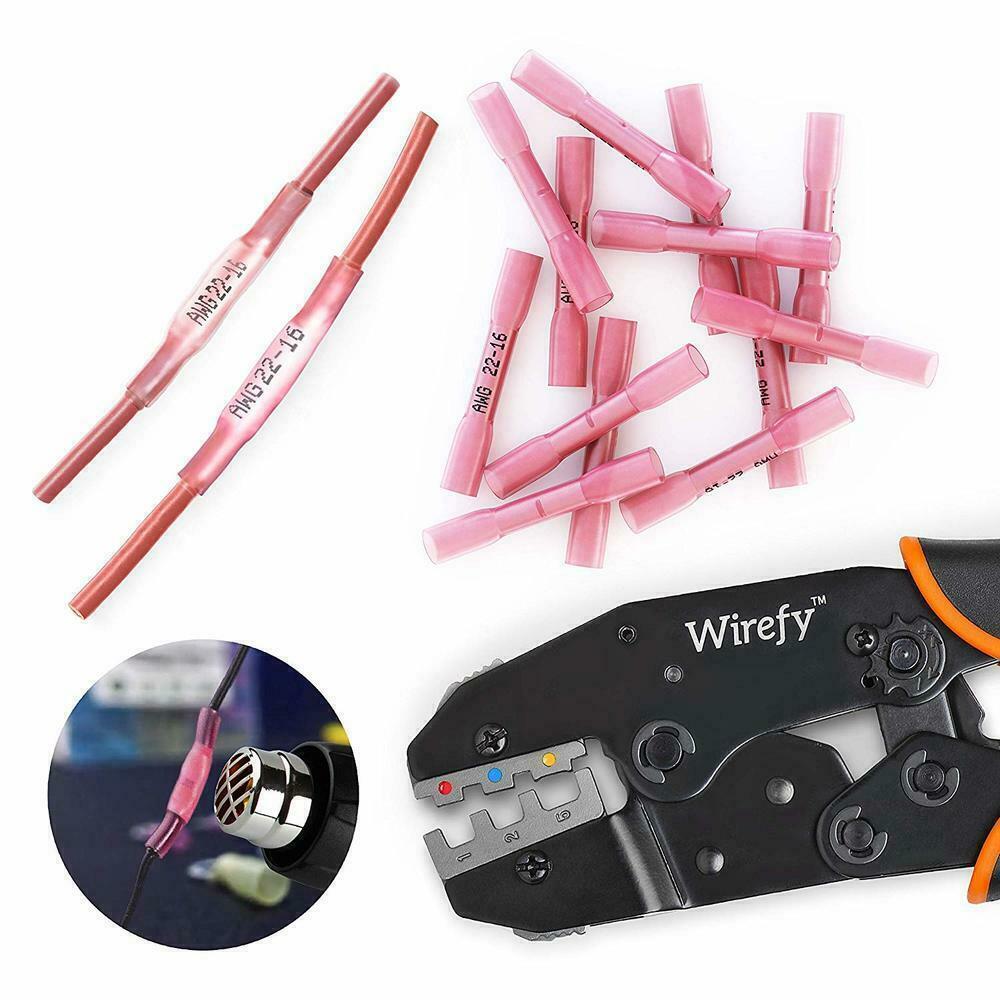 100Pcs 22-16AWG Red Heat Shrink Wire Butt Connectors Waterproof Splice Terminals