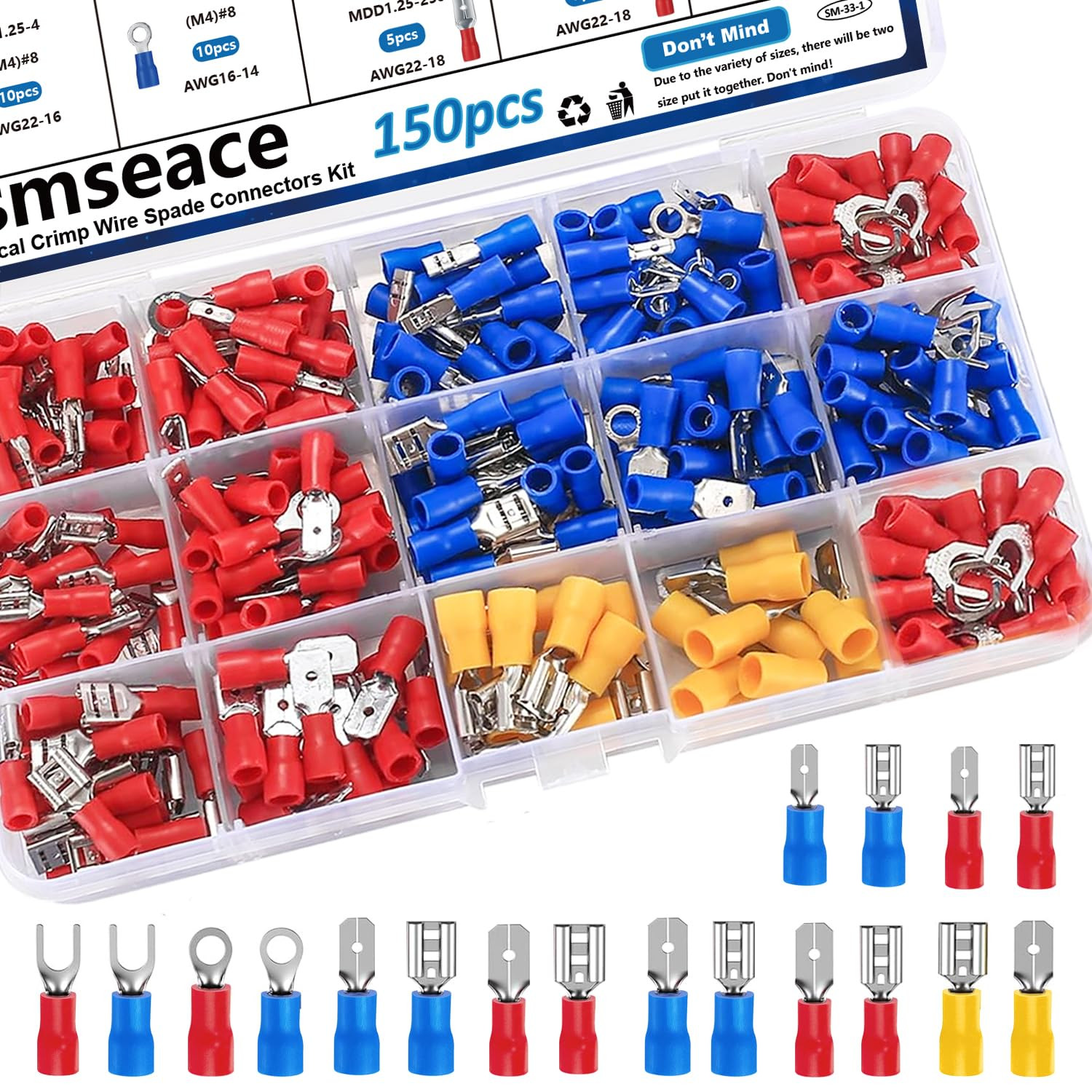 Wire Connectors 22-10AWG Wire Terminals Ring, Butt, Spade, Fork Connector Kit…