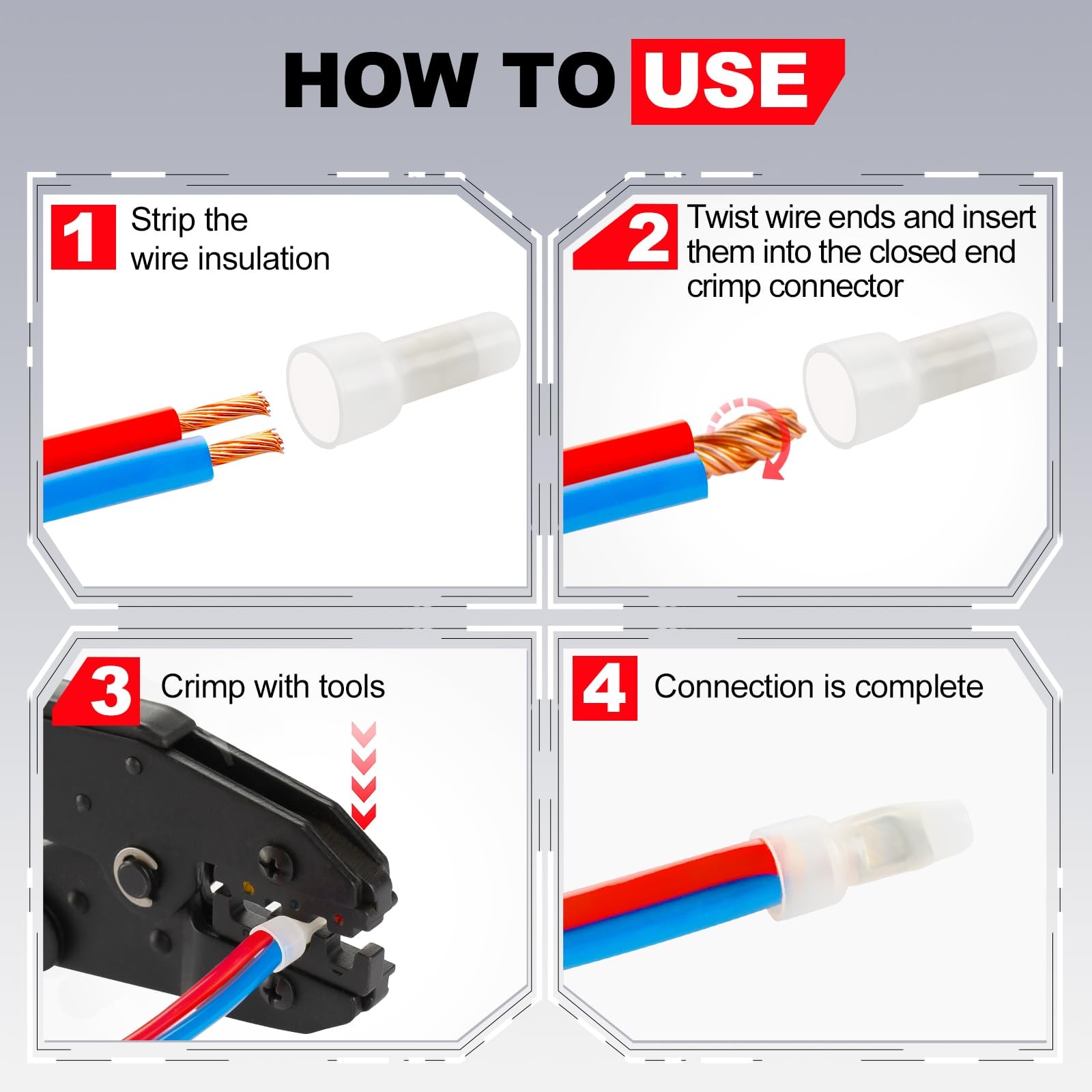16-14 AWG Closed End Crimp Connectors 100 Pcs Splice Caps