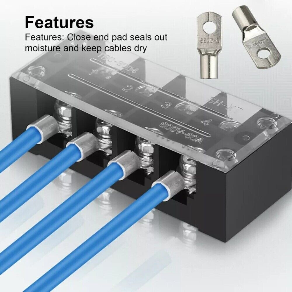 200/140x Assorted Copper Ring Lugs Terminal Wire Bare Cable Crimp Connectors Kit