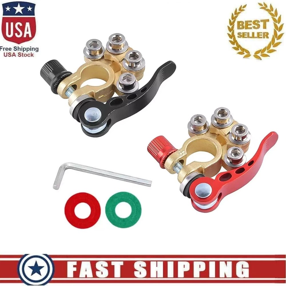 2PCS 4 Way Car Battery Terminal Clamp Connectors Quick Release Disconnect Tool