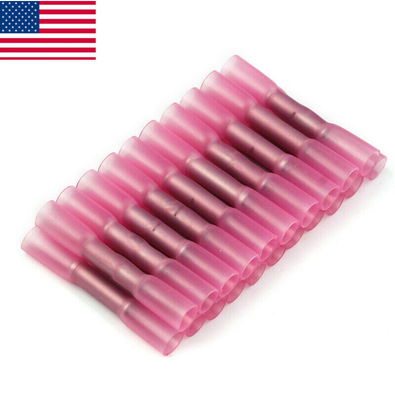 100X 22-18AWG Heat Shrink Butt Wire Connectors Waterproof Splice Crimp Terminals