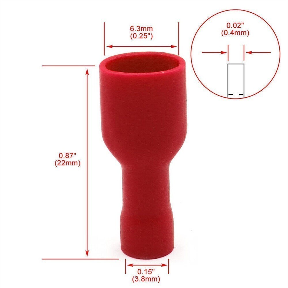 150pcs 0.25″ Female Quick Disconnect Spade Terminals Fully Insulated Connectors