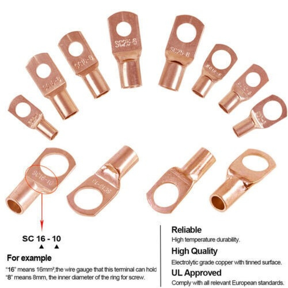200Pcs Assorted Copper Ring Lugs Terminal Wire Bare Cable Crimp Connectors Kit
