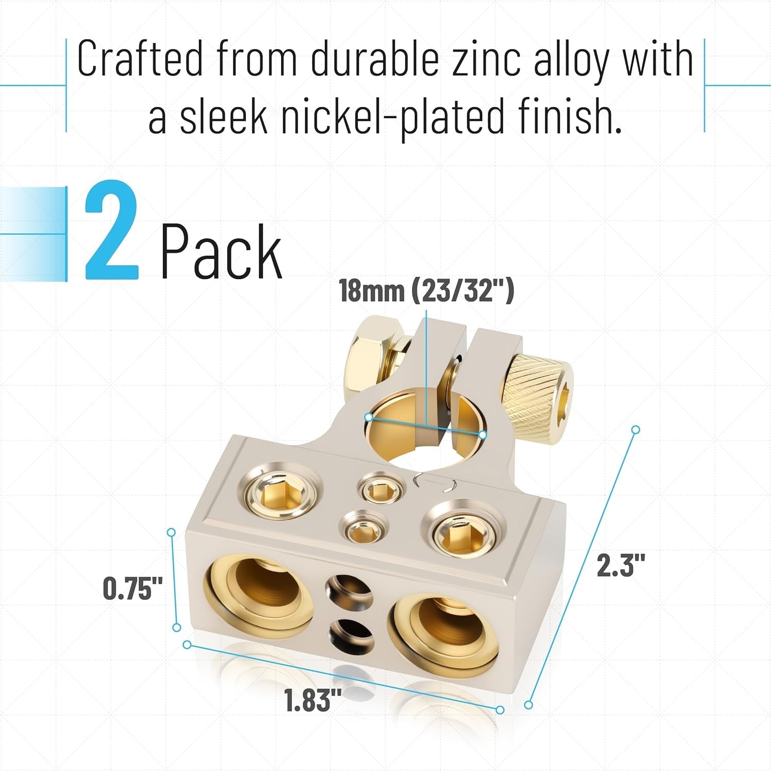 2 Pack Battery Terminal Connectors 0/2/4/6/8/10 AWG Terminals, Car Battery