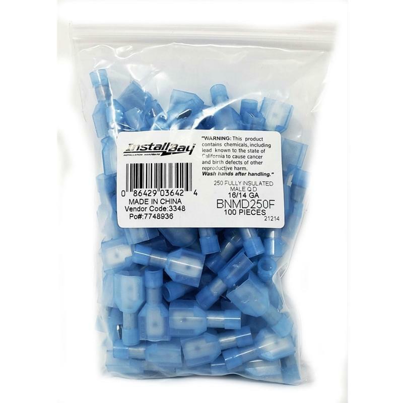 The Install Bay BNMD250F Blue .250 16/14 Gauge Male Quick Disconnect (100/pack)