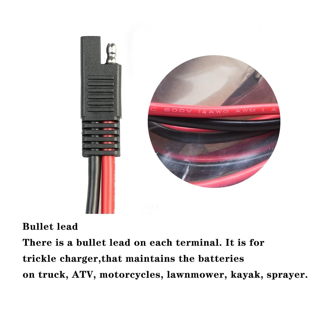 5 Pack 14 Gauge Quick Disconnect Wire Harness SAE Connector Bullet Lead Cable