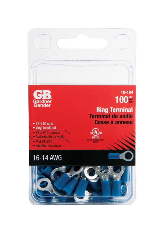 Gardner Bender 10-104 Blue Vinyl Insulated 16 to 14 AWG Wire Ring Terminal