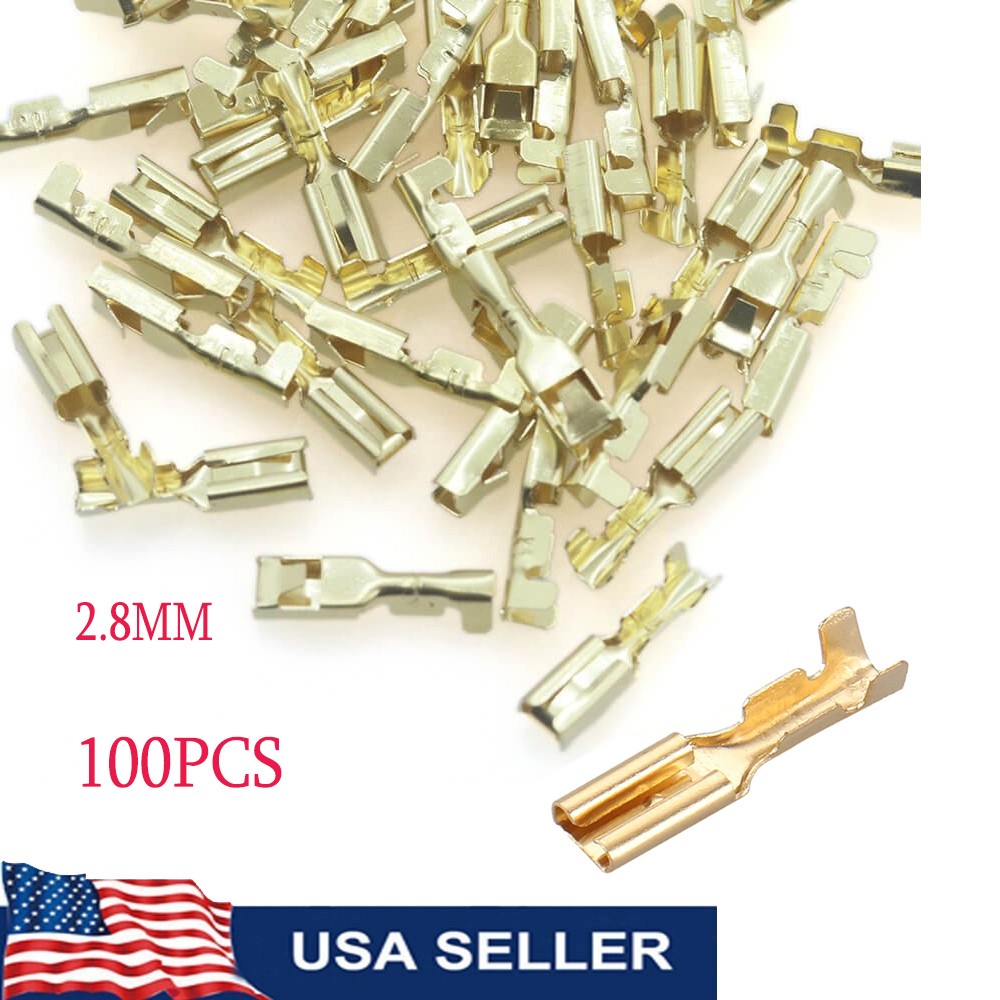 100PCS Female 2.8mm Spade Terminals Brass Crimp Wire Connectors Non-insulated US