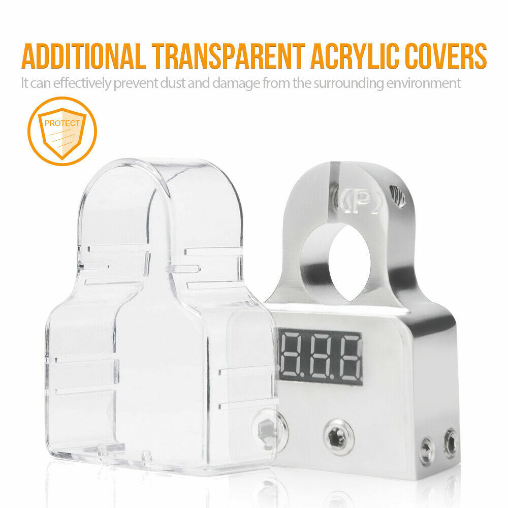 2X Digital Car Battery Terminal Clamp Connector, 12V LED Voltmeter 0/4/8AWG Post