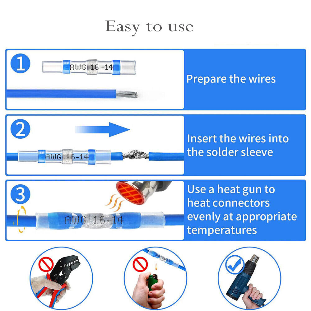 230/100 Solder Seal Sleeve Heat Shrink Butt Wire Connectors Terminals Waterproof