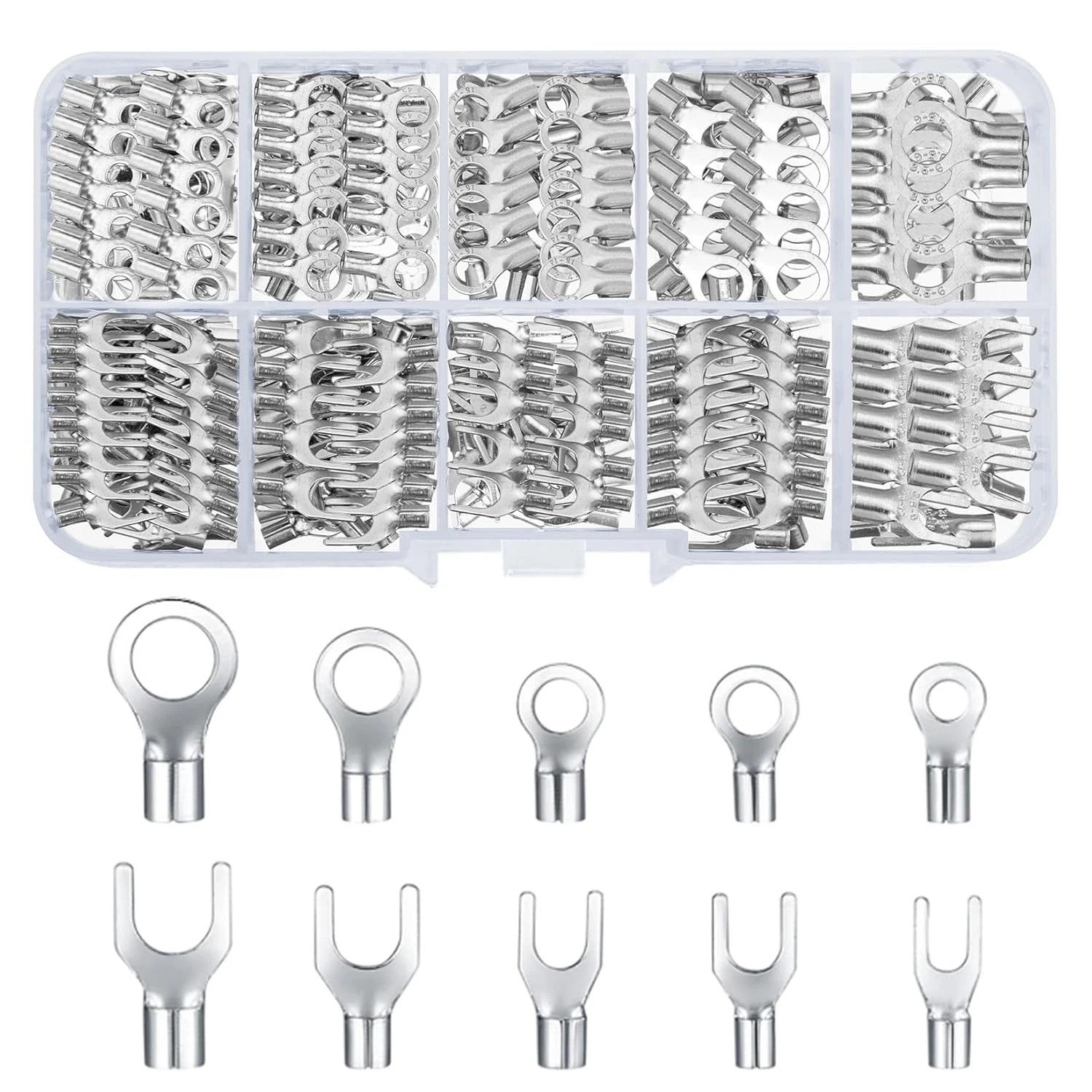 320 Pieces Non-Insulated Ring Terminals & Fork Connector Kit, Copper Ring…