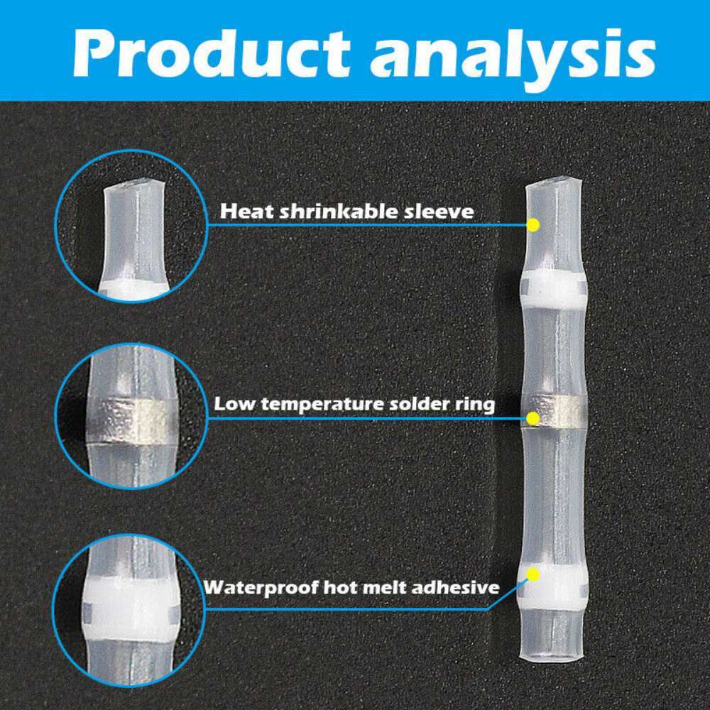 50Pcs 24-26AWG Solder Seal Sleeve Heat Shrink Butt Wire Connectors Terminals