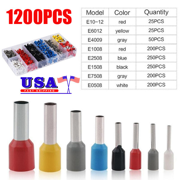 1200PCS Electrical Wire Connectors Cord Pin End Bootlace Ferrule Crimp Terminals
