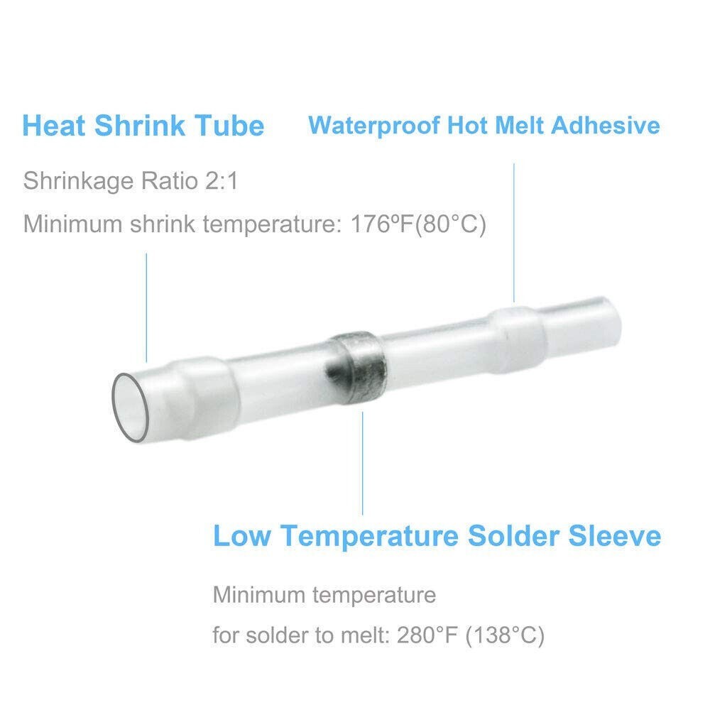 100 26-24 AWG PACK Solder Seal Sleeve Terminal Heat Shrink Butt Wire Connectors