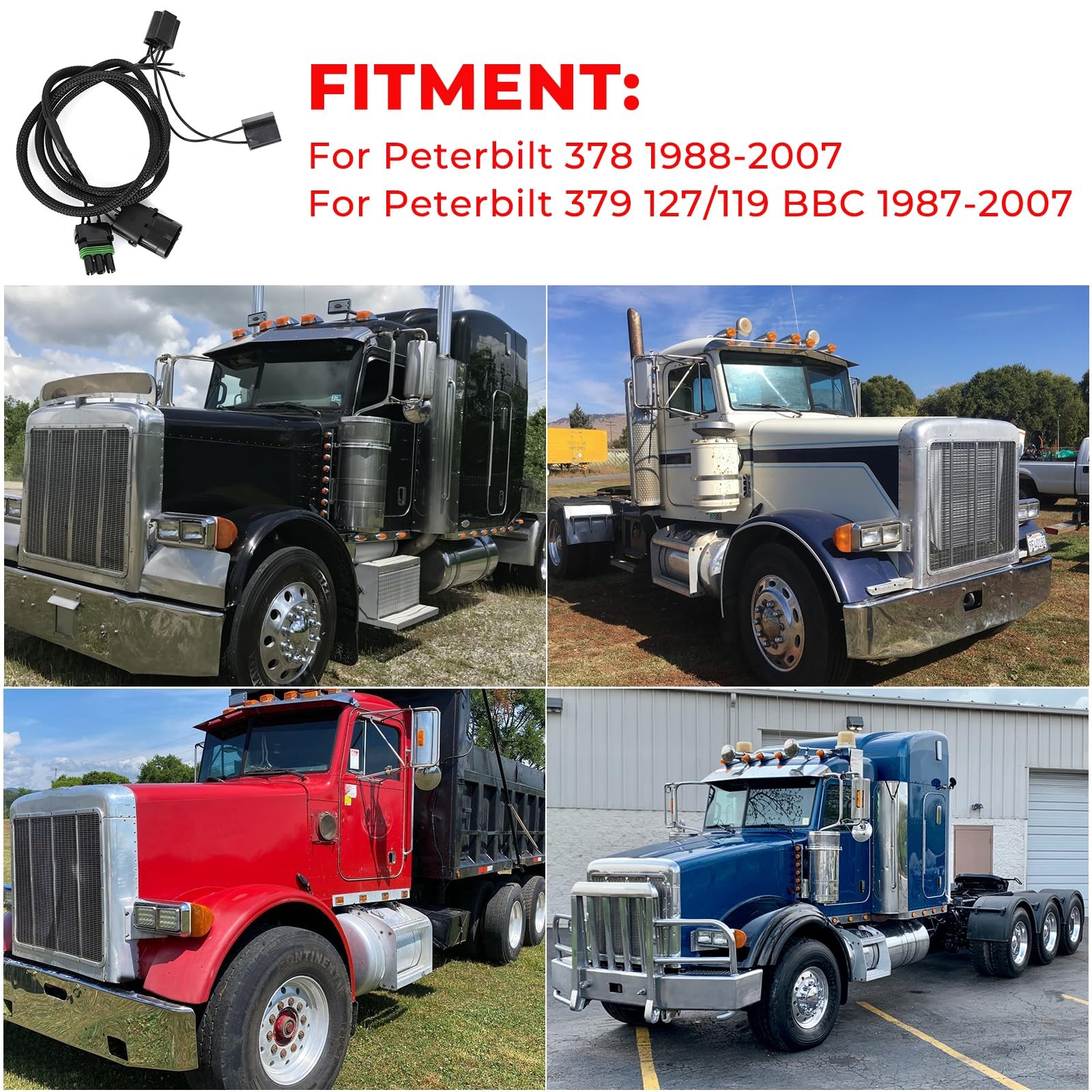 for Peterbilt 1988-2007 379 127/119 BBC 1987-2007 Accessories Headlight Wiring H