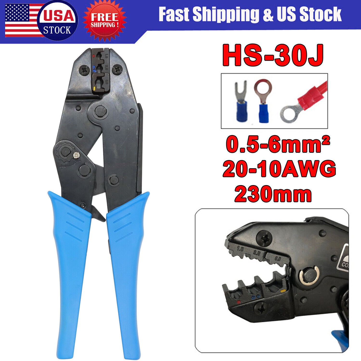 1pcs HS-30J 0.5-6mm Insulated Wire Crimping Plier Terminal Crimp Pliers Tool