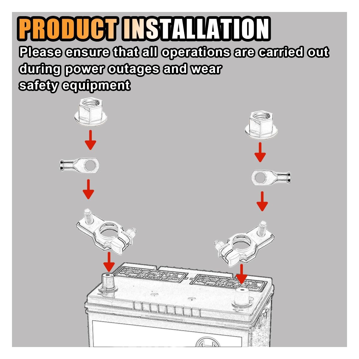 Battery Terminal Connector, Positive and Negative 1 Pair, Silver