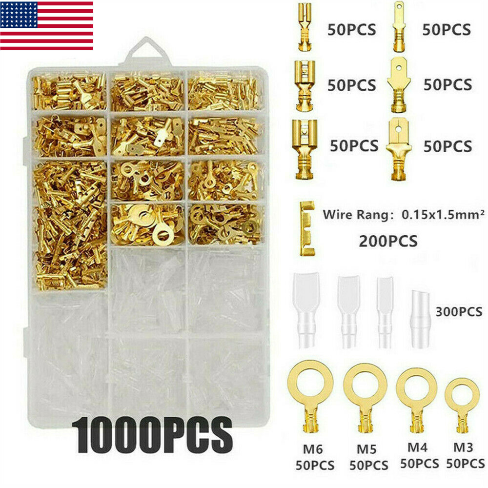 1000Pcs Assortment Spade Male Female Terminals Electrical Wire Crimp Connectors