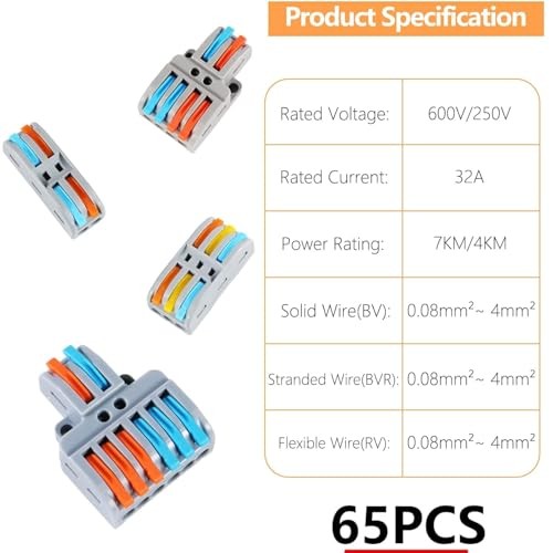 65 Pcs Lever Wire Connectors, Electrical Compact 65PCS mixed connectors