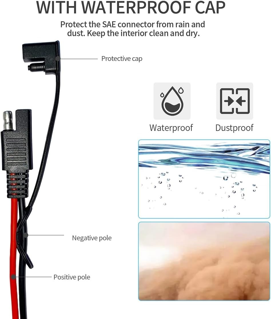SAE to O Ring Terminal Harness, 14AWG 5FT SAE Battery Connector 2 Pin Quick D…