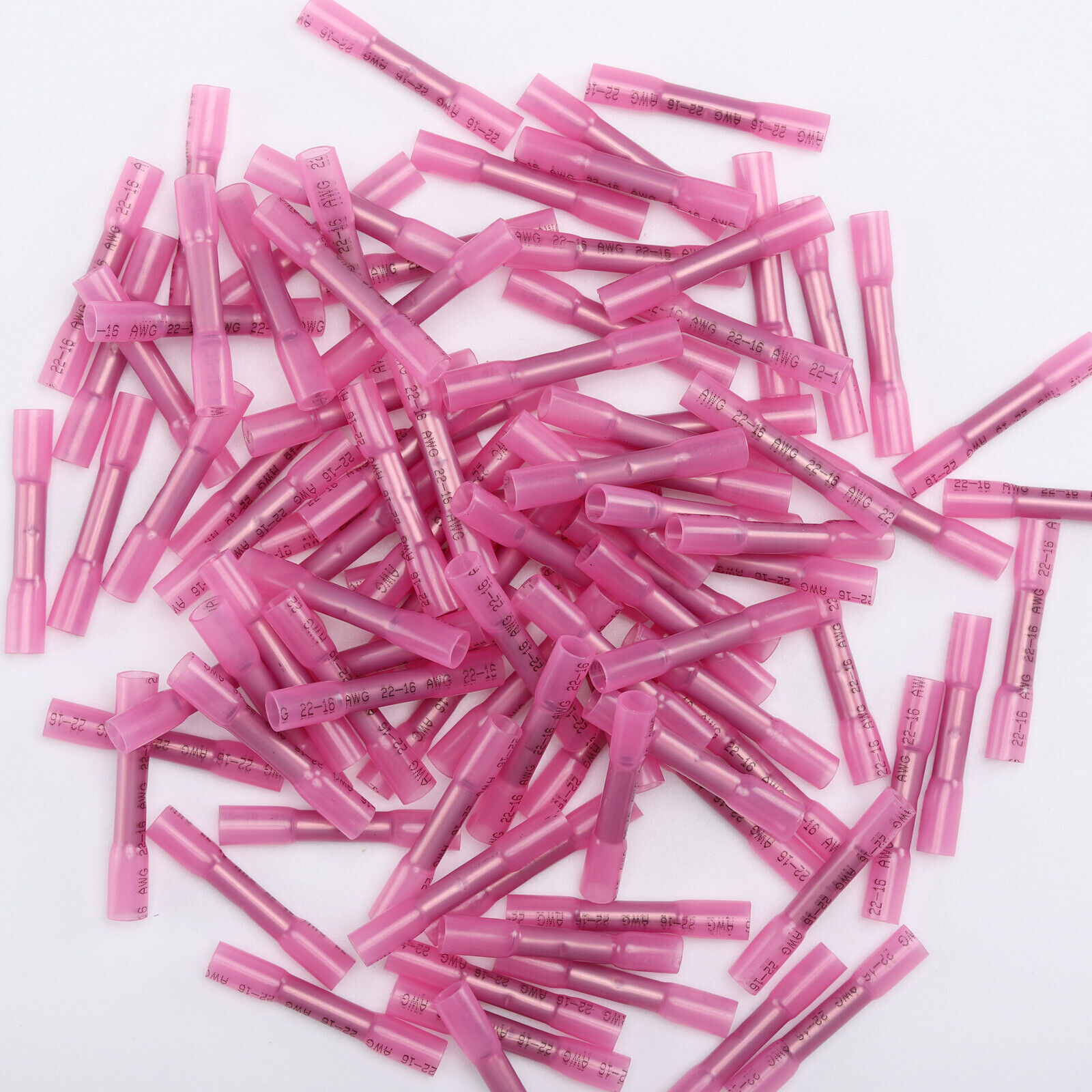 Red 100Pcs 22-16AWG Heat Shrink Wire Butt Connectors Waterproof Splice Terminals