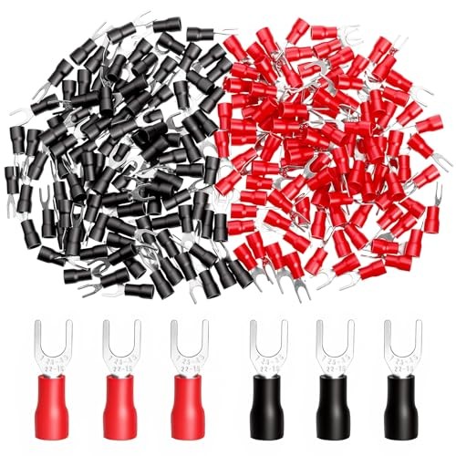 200 Pcs 22-16 AWG Insulated Fork Spade Wire Connector, Fork Terminals, #8