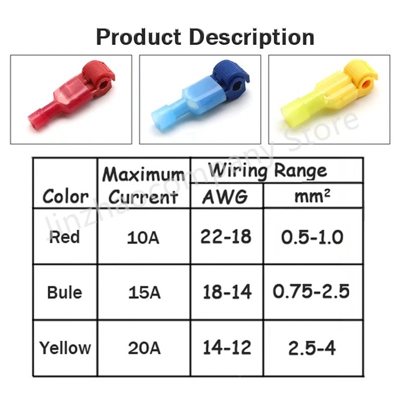 10/50pcs T-Taps Wire Connectors Quick Splice Terminals Insulated Crimp Cable