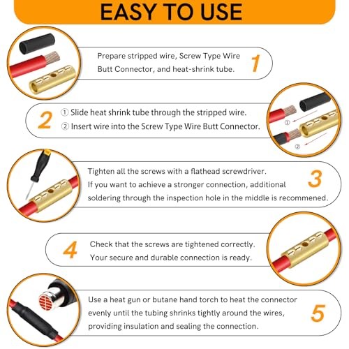Wire Butt Connectors 6 PCS Brass 2 Gauge Mechanical Splice – Bare Pure Brass