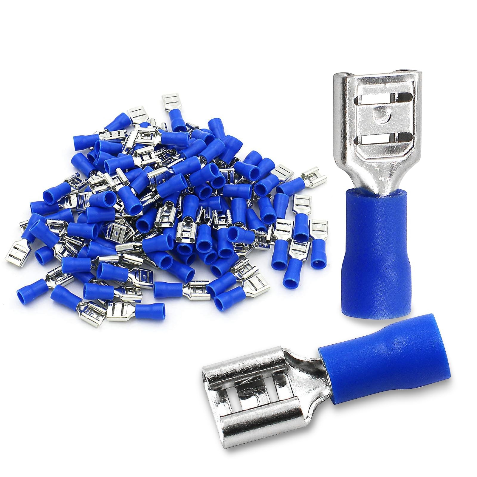 100-Pack 1/4″ Female Quick Disconnect Spade Terminals, 16-14 AWG 6.3mm (0.25 …