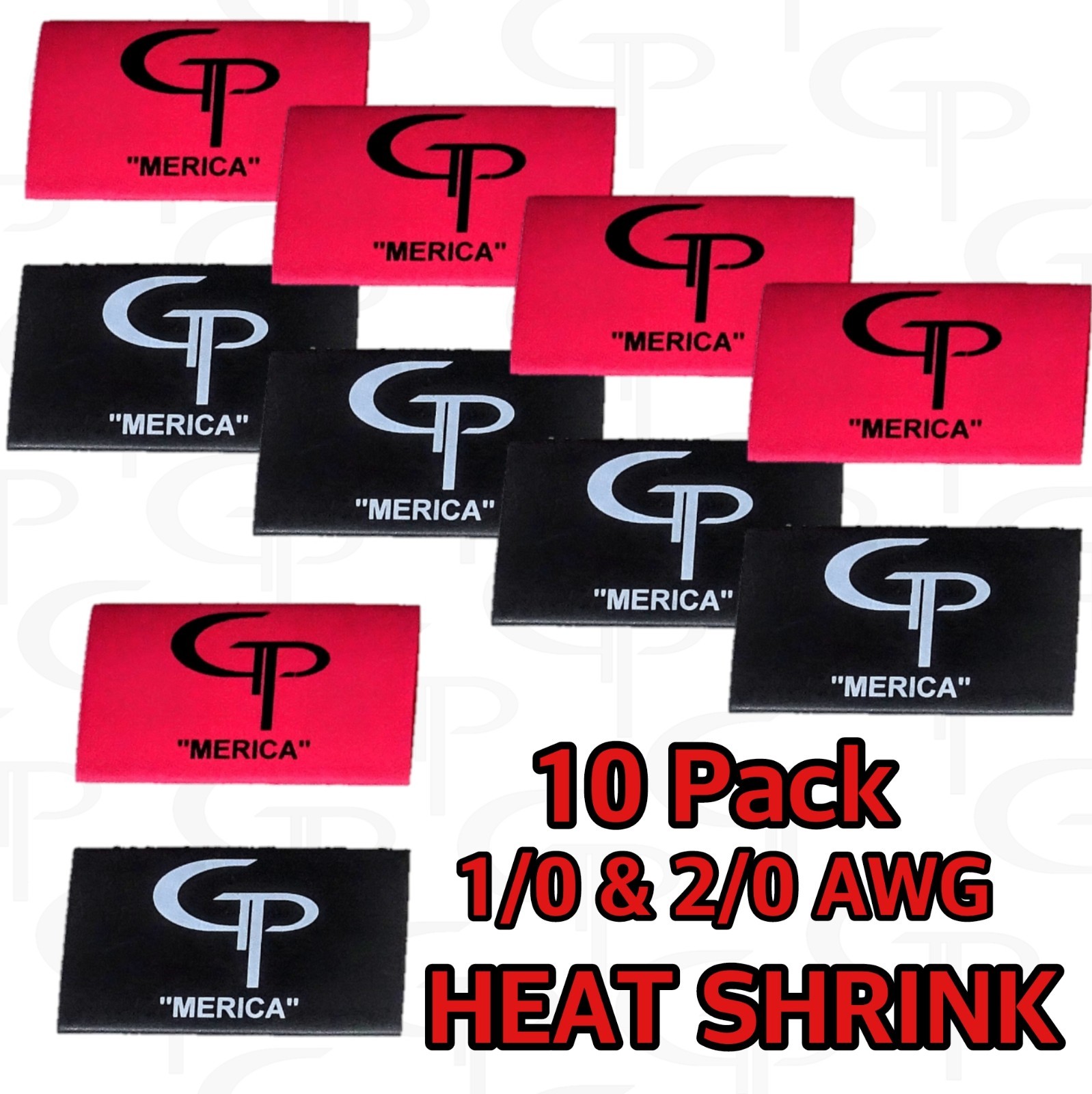 10 Pack) 2/0 or 1/0 AWG Gauge BLACK & RED HEAVY DUTY Heat Shrink ring terminals