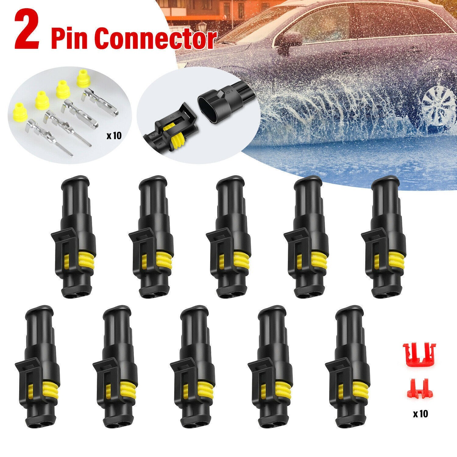 2Pin Way Car Waterproof Male Female Electrical Connector Plug Wire Kit Set Lot